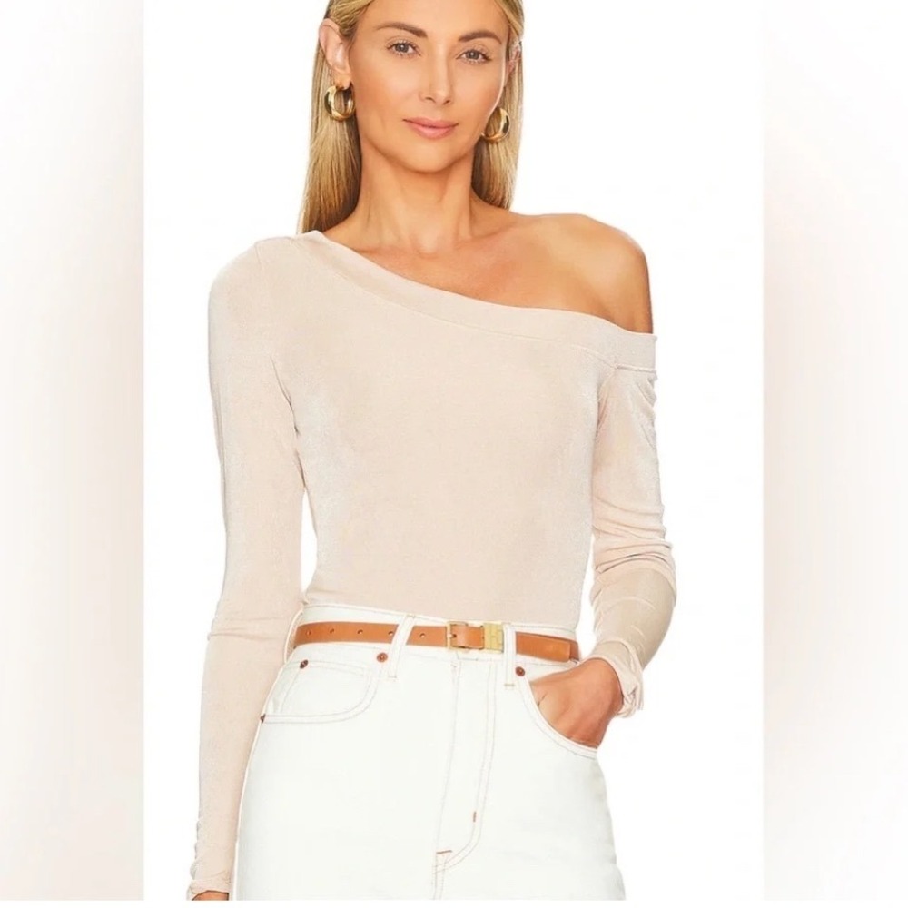 Free People Thats Hot Bodysuit Blossom Pearl Metallic One Shoulder Chic Ballet L